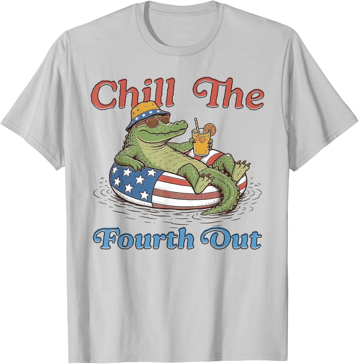 Chill The Fourth Out Funny Alligator 4th of July Cute Gator T-Shirt - T-Shirt | Ash