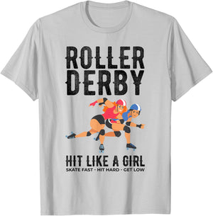 Roller Derby Hit Like a Girl Flat Track Roller Derby Shirt T-Shirt - T-Shirt | Ash