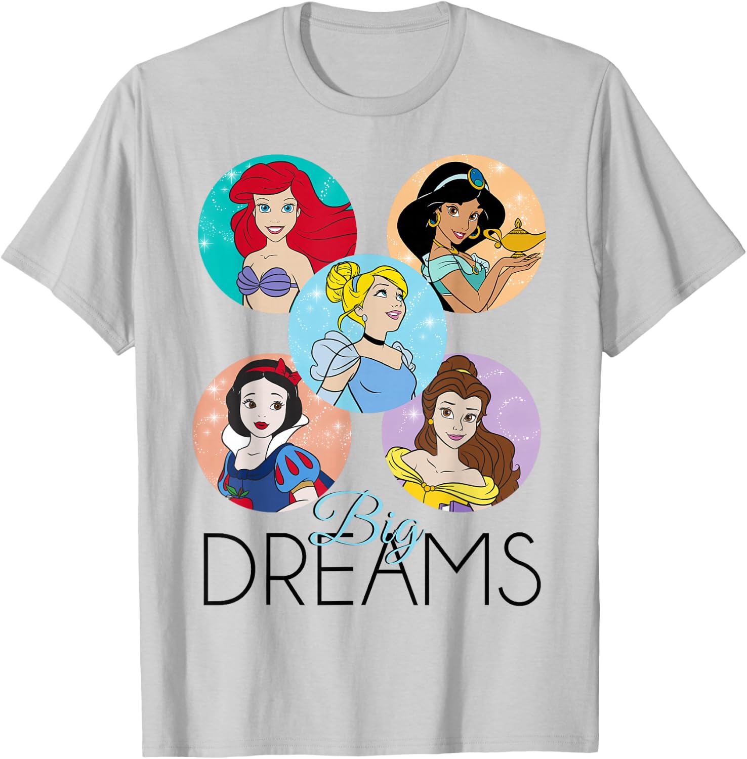 Disney Princess Big Dreams Sparkle Character Bubbles T-Shirt - T-Shirt | Ash
