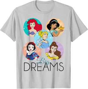 Disney Princess Big Dreams Sparkle Character Bubbles T-Shirt - T-Shirt | Ash