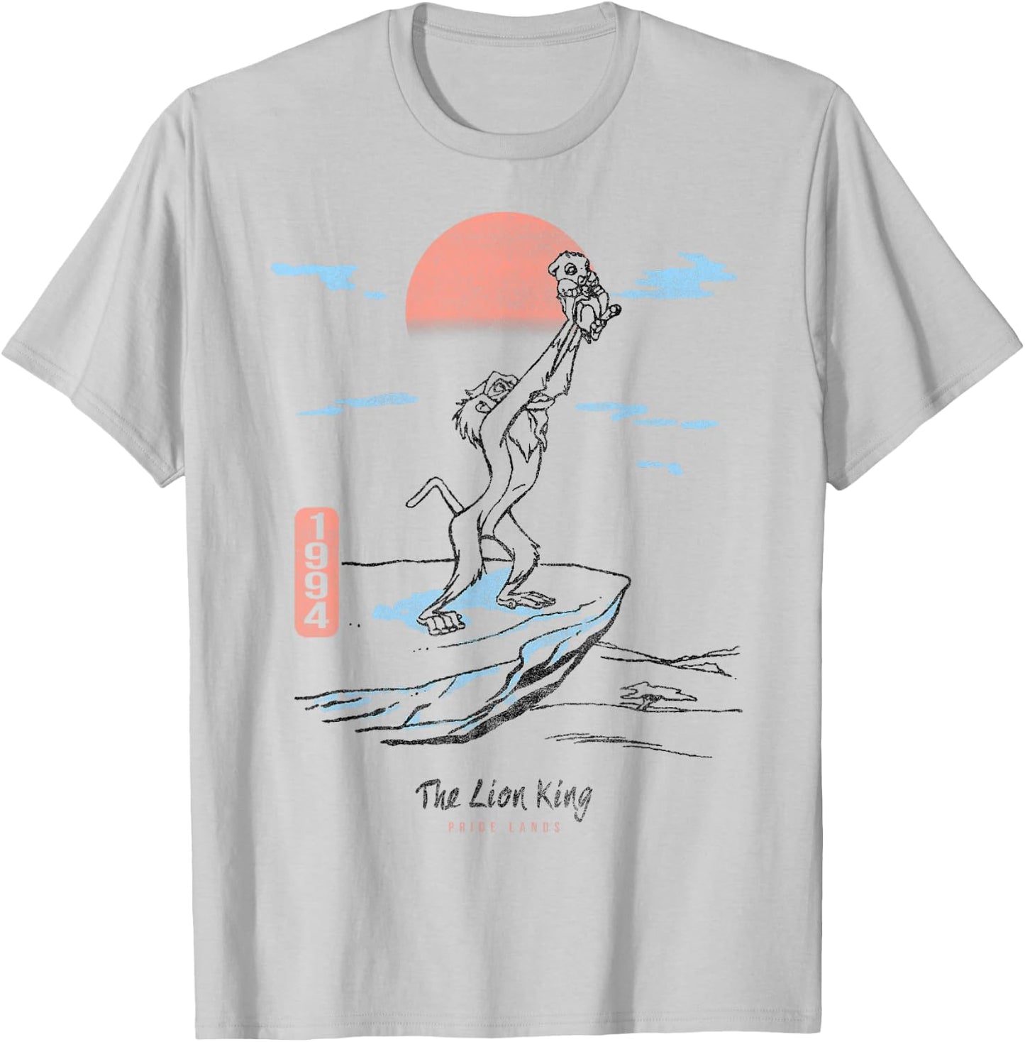 Disney The Lion King Rafiki And Simba Sunrise Outline T-Shirt - T-Shirt | Ash