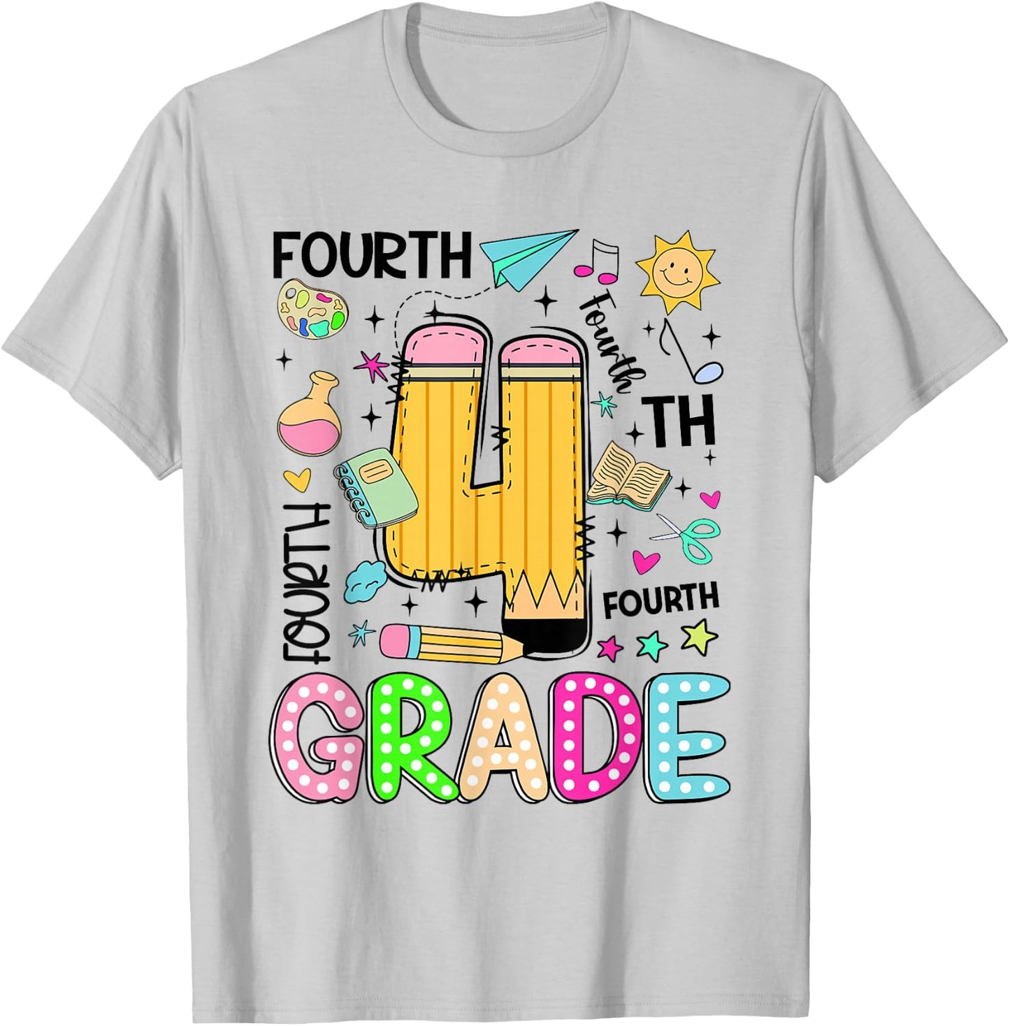Preppy Fourth Grade Back to School Pencil Student Teacher T-Shirt - T-Shirt | Ash