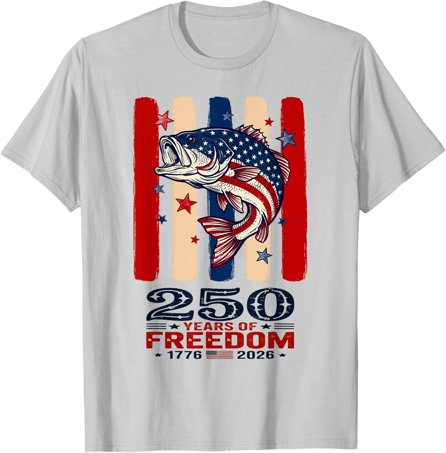 USA 250th Anniversary Celebrate Patriotic Fishing for Bass T-Shirt - T-Shirt | Ash