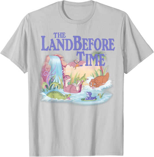 Land Before Time Pastel Dinosaur Friends Splashing Around Small T-Shirt - T-Shirt | Ash
