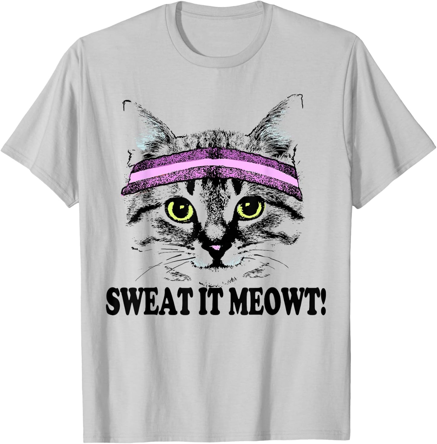 Sweat It Meowt Cat Head Sweat Band Gym Pun Men Women Girls Kids T-Shirt - T-Shirt | Ash
