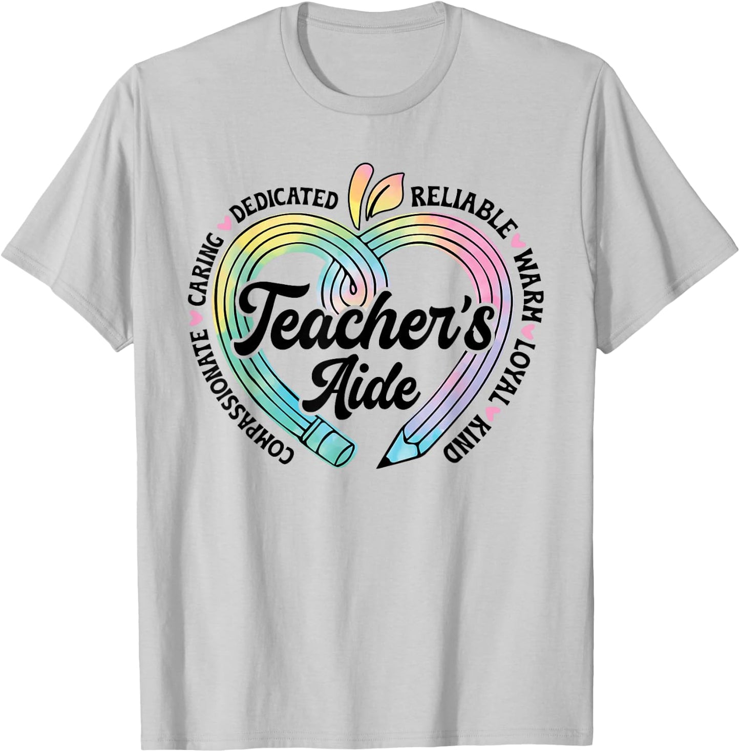 Teacher's Aide Cute Apple Heart Back To First Day Of School T-Shirt - T-Shirt | Ash