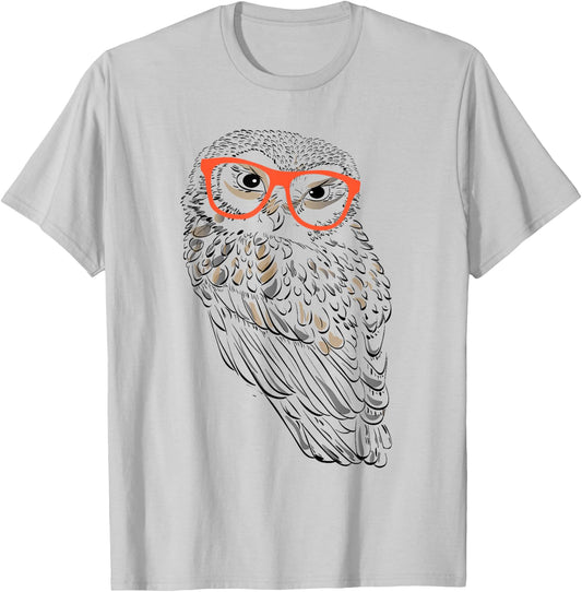 Cute Halloween Hipster Owl With Orange Glasses Funny Gift T-Shirt - T-Shirt | Ash