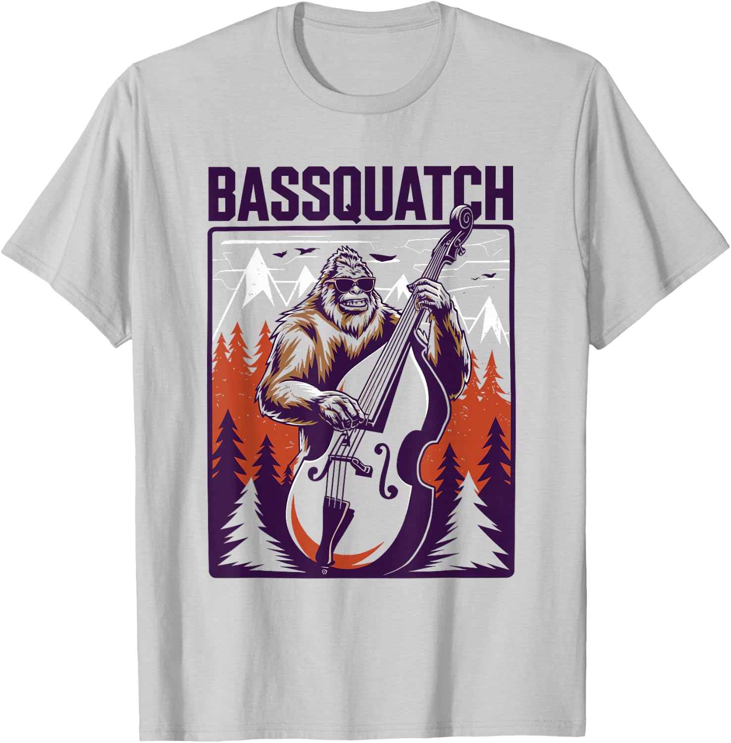 C.J.'s Sasquatch Bigfoot Double Bass Fiddle Gifts Bassquatch Bigfoot Double Bass Fiddle Upright Bass Sasquatch - Men's Yellow Small Classic Fit Short Sleeve Graphic T-Shirt - T-Shirt | Ash
