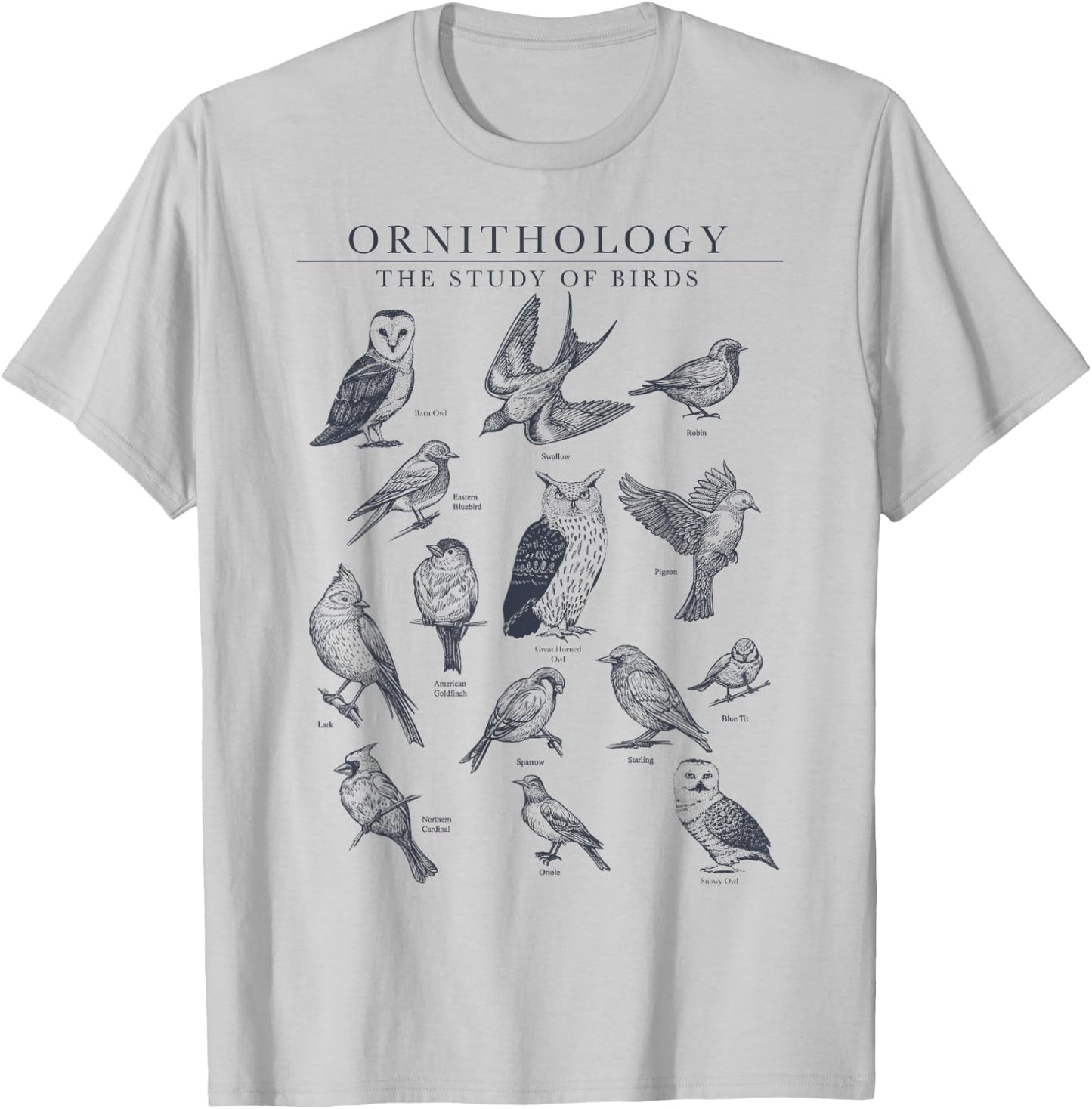 Ornithology The Study Of Birds Sketch T-Shirt - T-Shirt | Ash