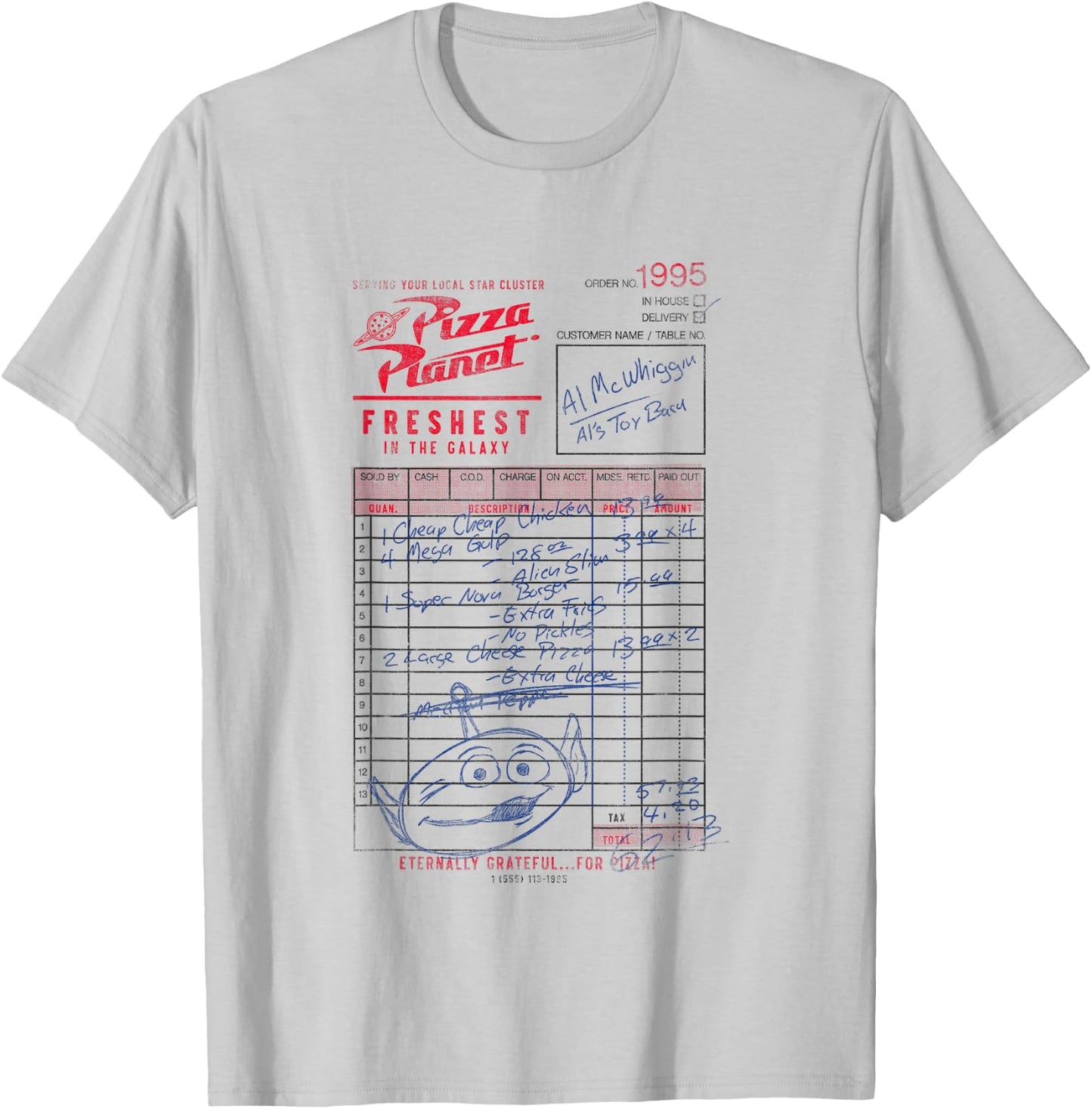 Disney Pixar Toy Story Pizza Planet Order 1995 Vintage Logo T-Shirt - T-Shirt | Ash