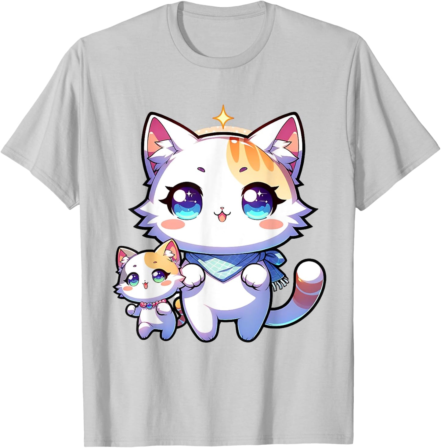 Kawaii Cat Mom Baby Anime T-Shirt - T-Shirt | Ash