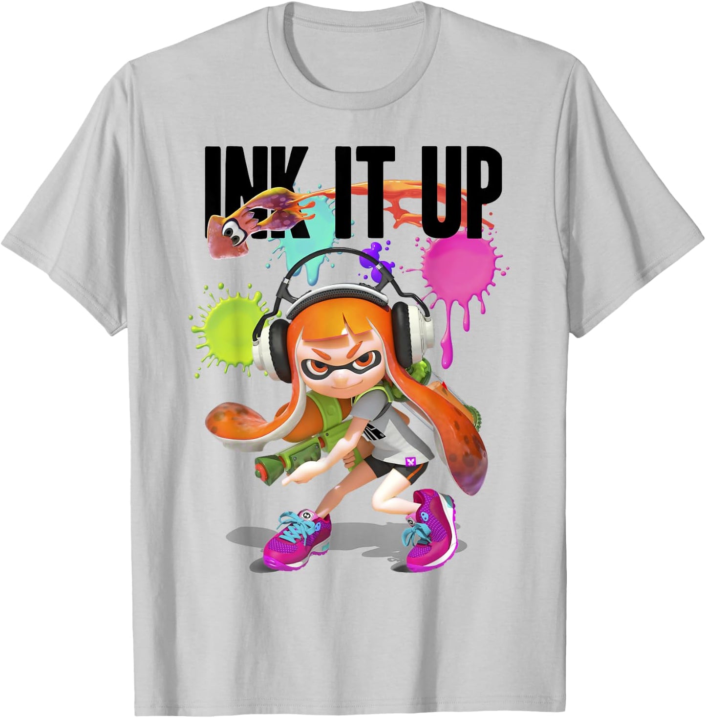Splatoon Ink It Up Squid Inkling Splatter Poster T-Shirt - T-Shirt | Ash