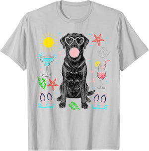 Black Labrador Summer Vibes Beach Sunglasses Bubblegum Dog T-Shirt - T-Shirt | Ash
