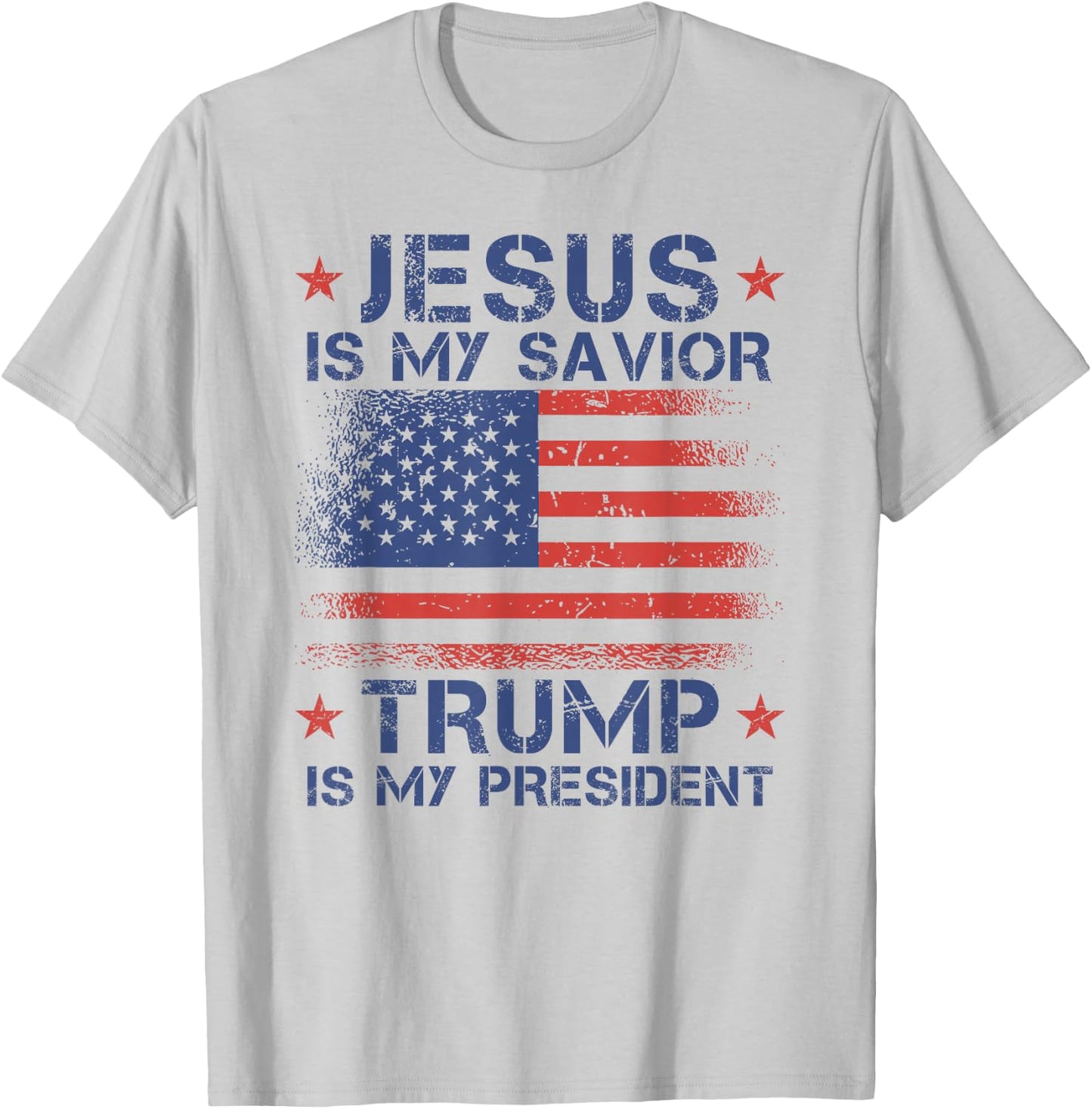 Jesus Is My Savior Trump Is My President Retro Us Flag T-Shirt - T-Shirt | Ash