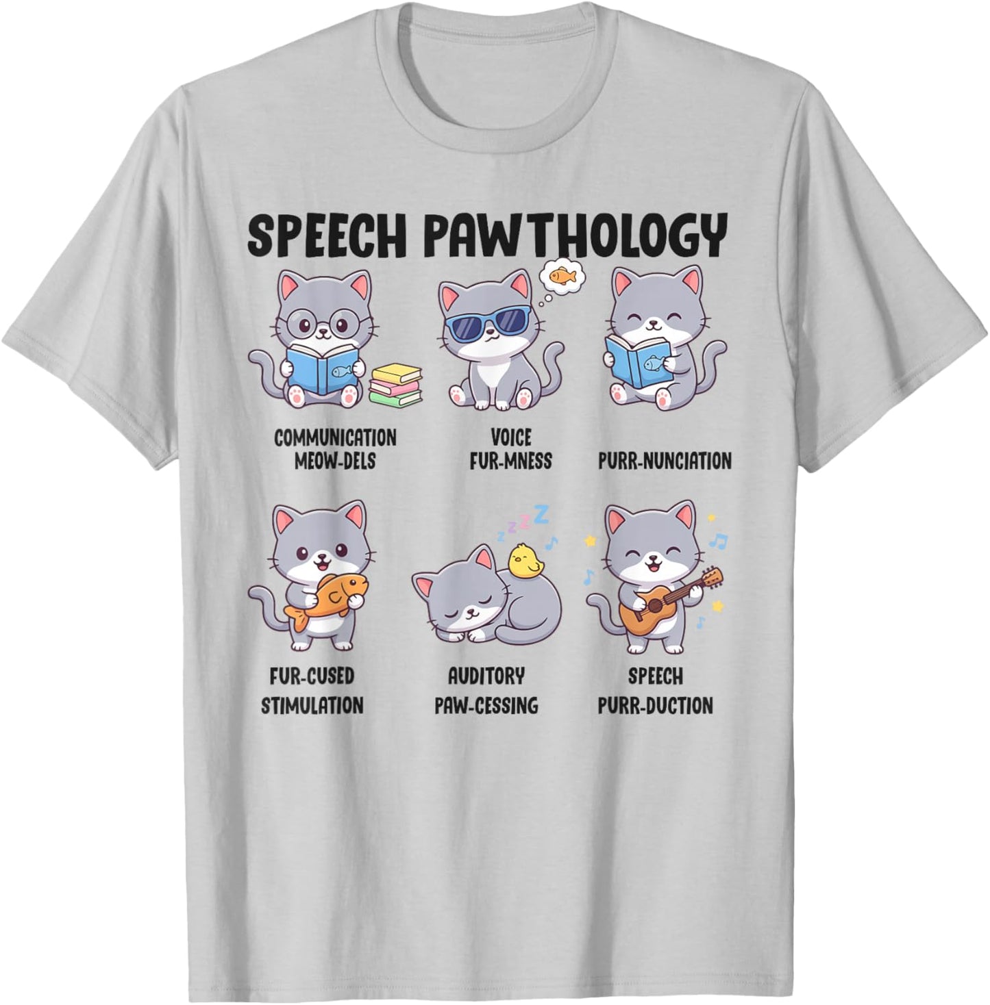 Funny Speech Pawthology Cat SLP Speech PAWTHOLOGY T-Shirt - T-Shirt | Ash