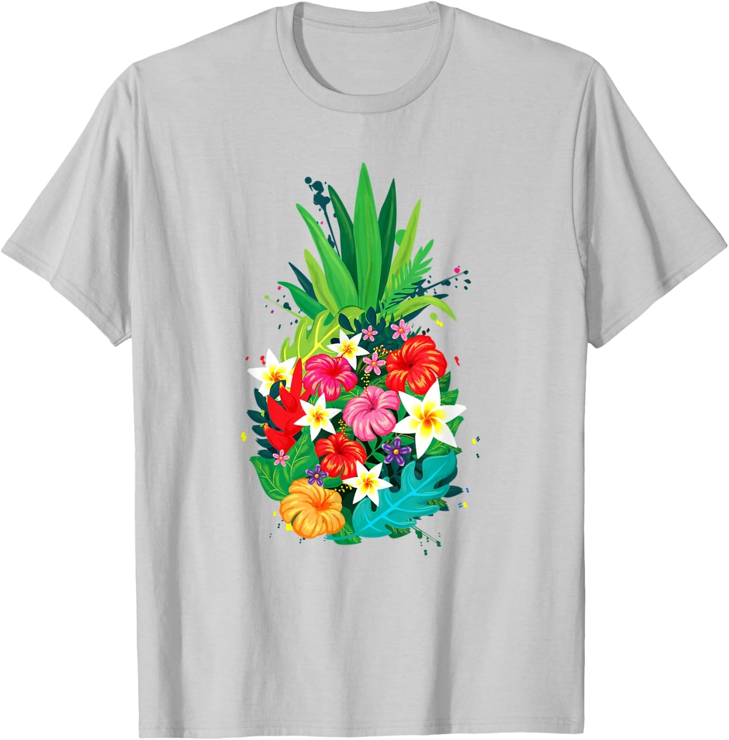 Tropical Flower Pineapple Summer Girl Hawaii T-Shirt - T-Shirt | Ash