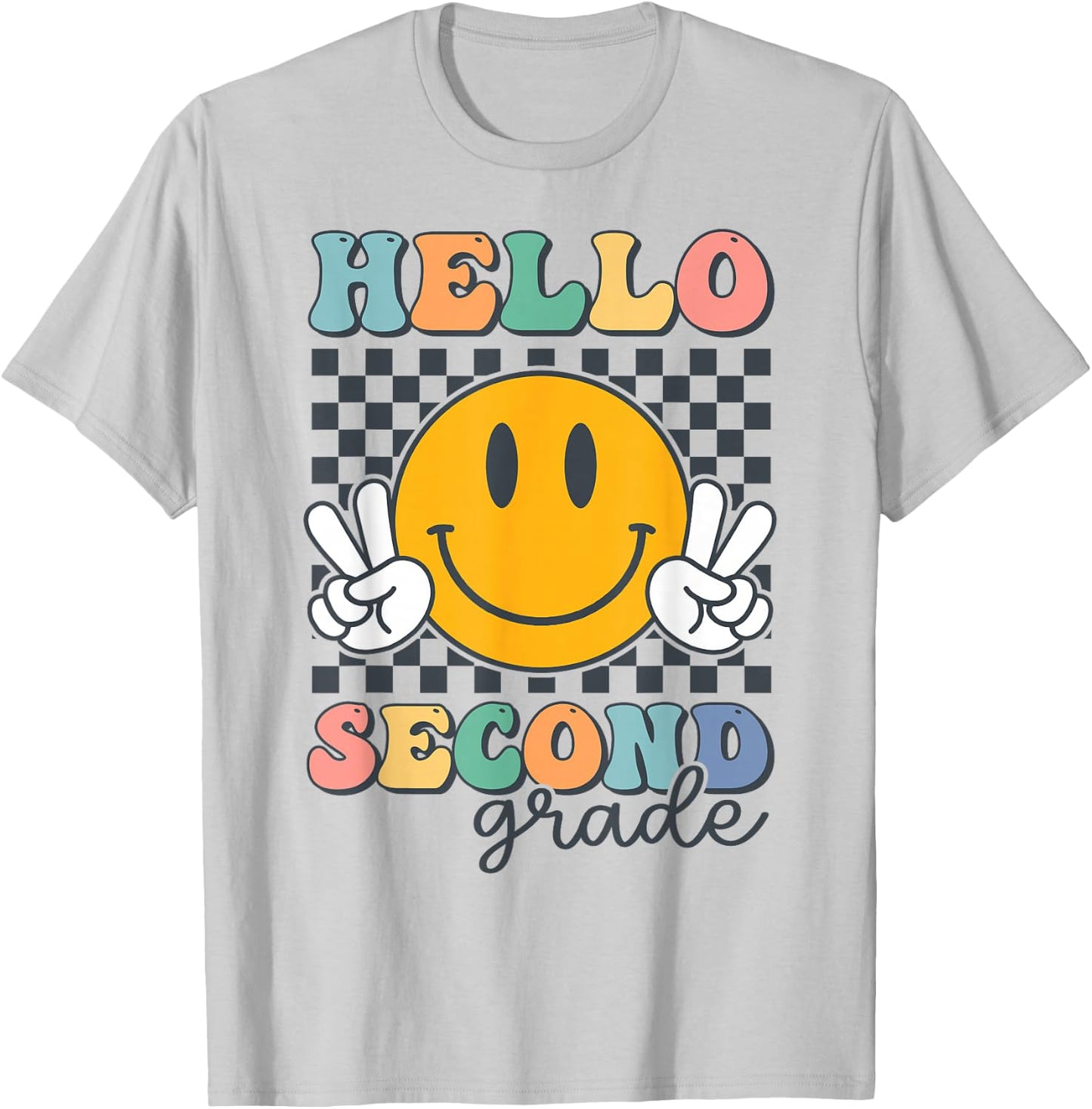 Hello Second Grade Retro Smile Team 2nd Grade Back to School T-Shirt - T-Shirt | Ash