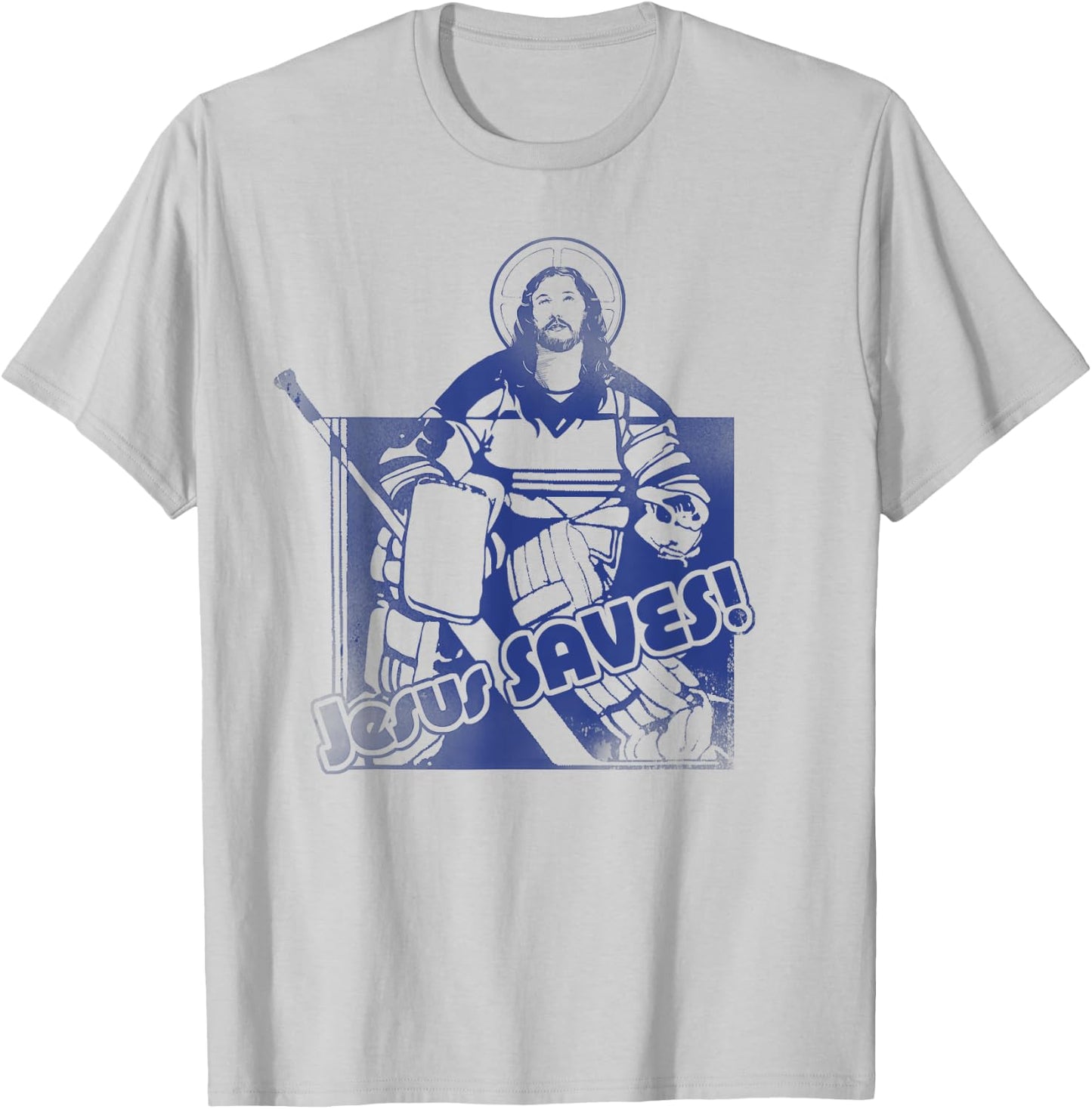 Jesus Saves Funny Hockey Adult T Shirt T-Shirt - T-Shirt | Ash