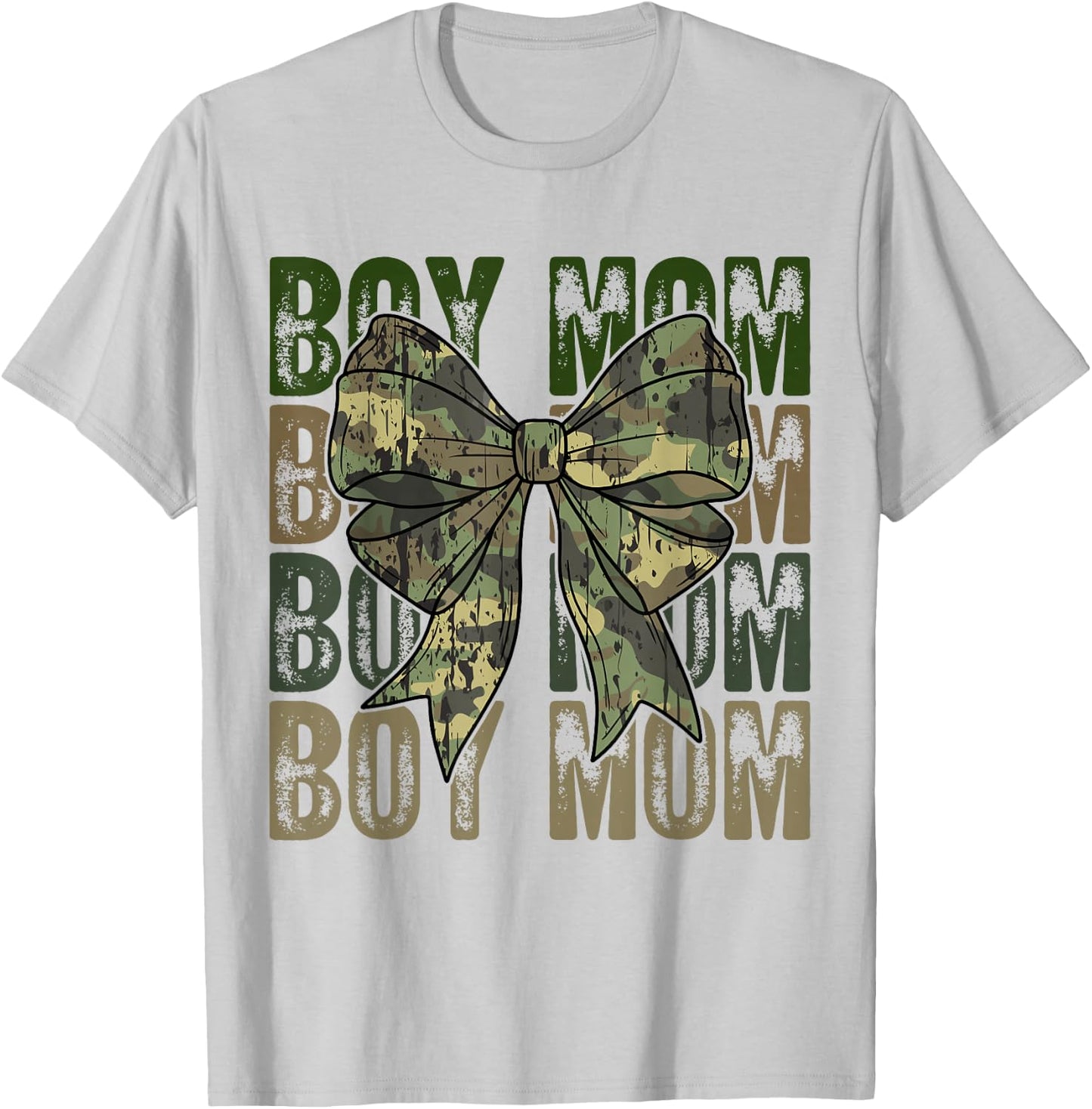 Boy Mom Camo Coquette Bow Camouflage Mama Mom Hunting Season T-Shirt - T-Shirt | Ash