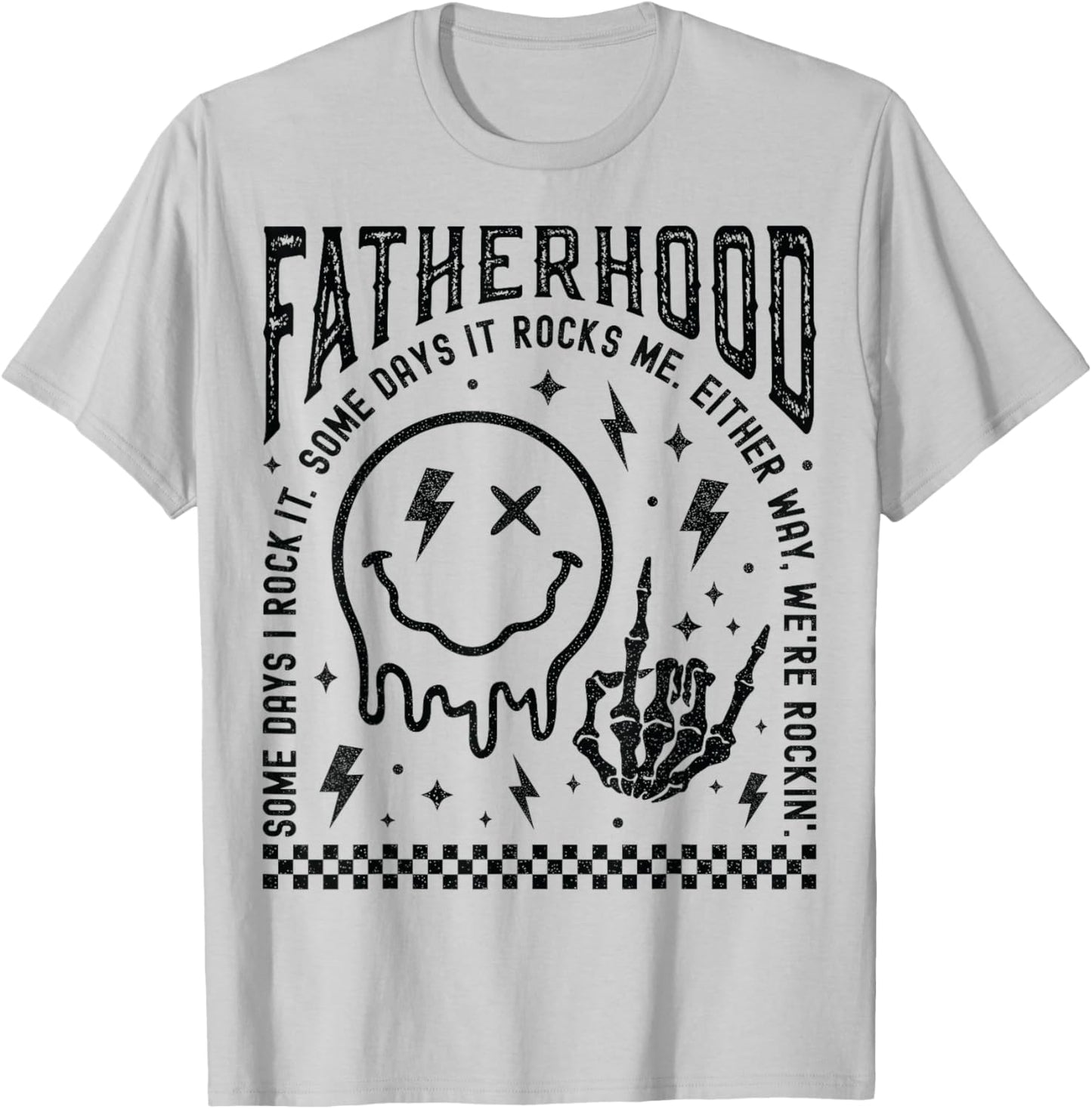 Fatherhood Rock Skeleton Dad Fathers Day Melting Smile Face T-Shirt - T-Shirt | Ash