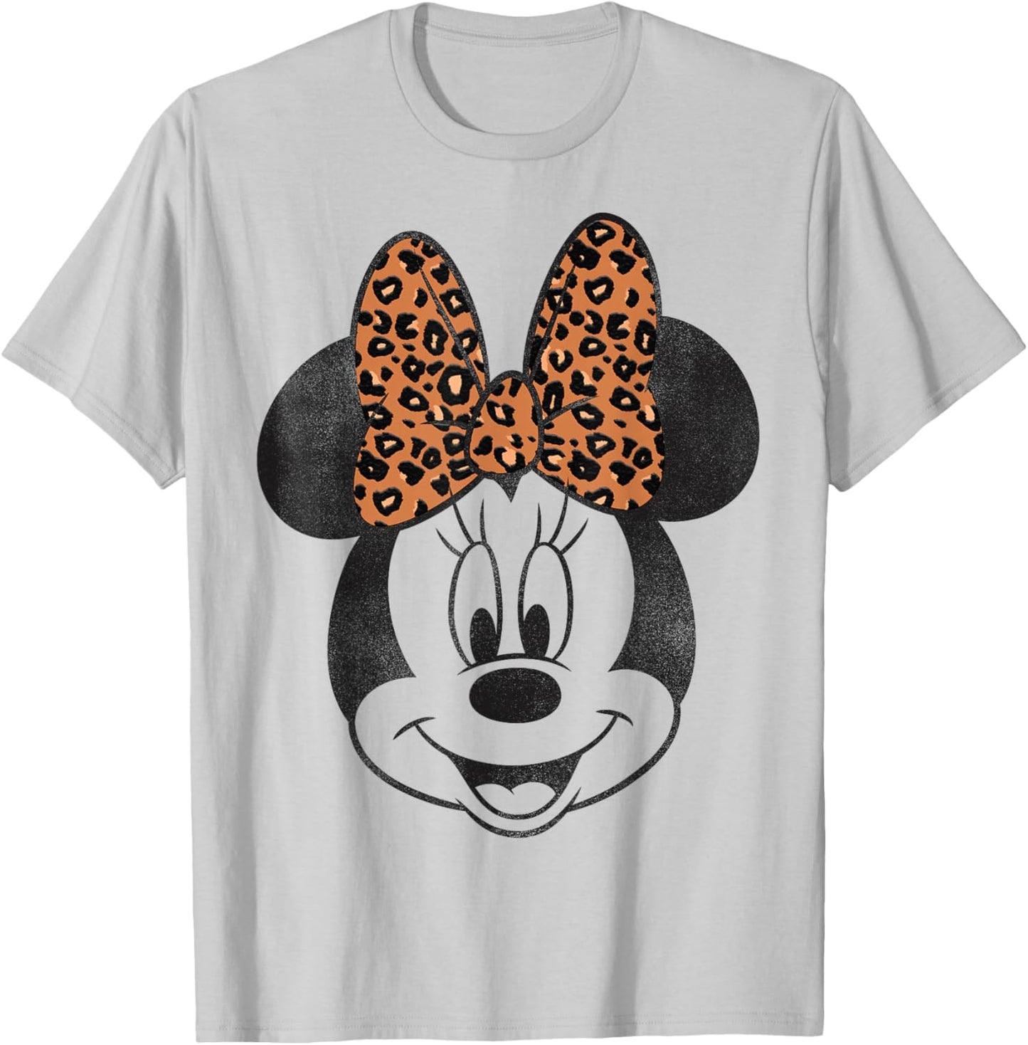 Disney Minnie Mouse Distressed Vintage Leopard Bow Portrait T-Shirt - T-Shirt | Ash