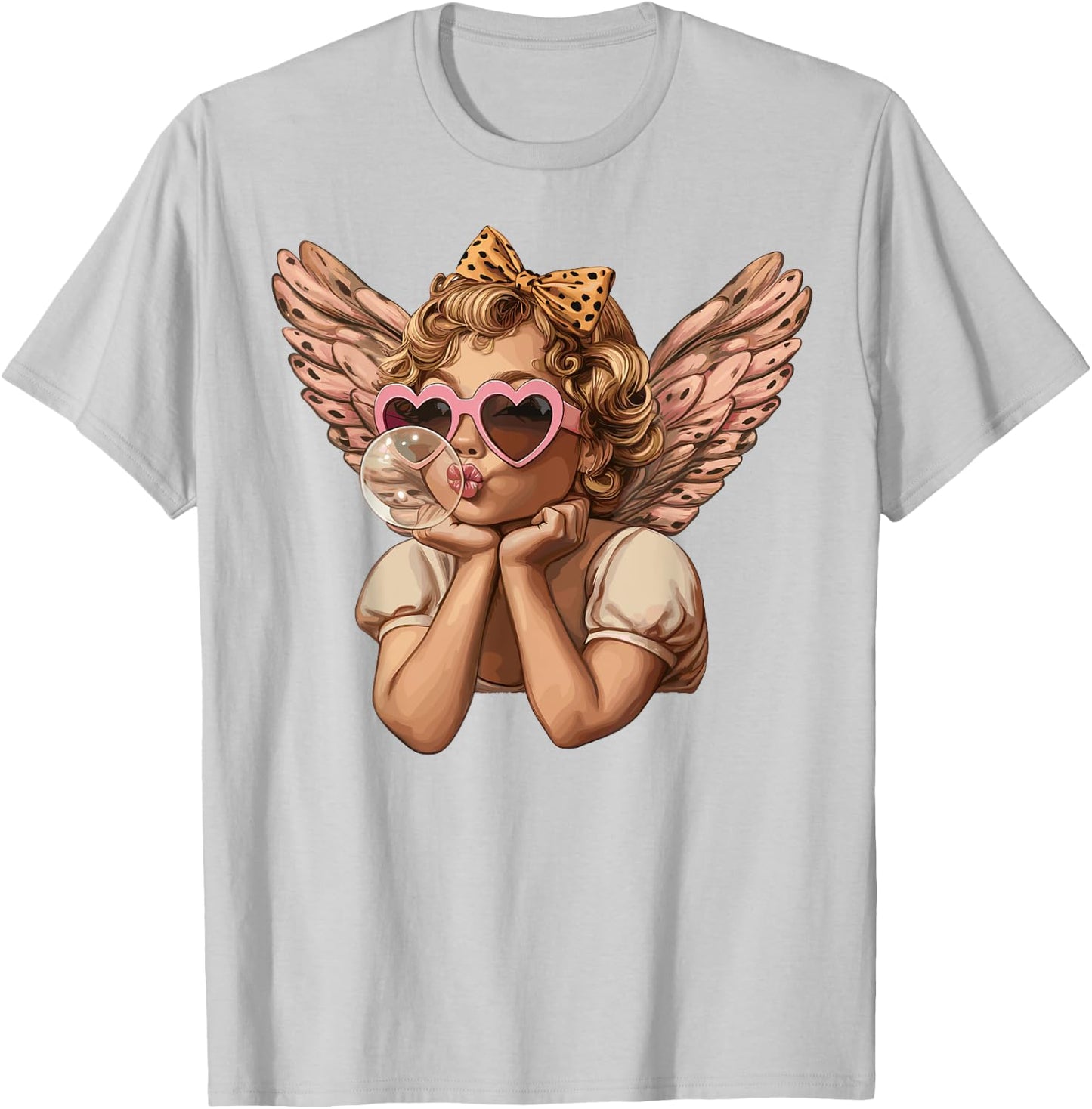 Cupid Blowing Bubble Heart Sunglasses Leopard Valentines Day T-Shirt - T-Shirt | Ash