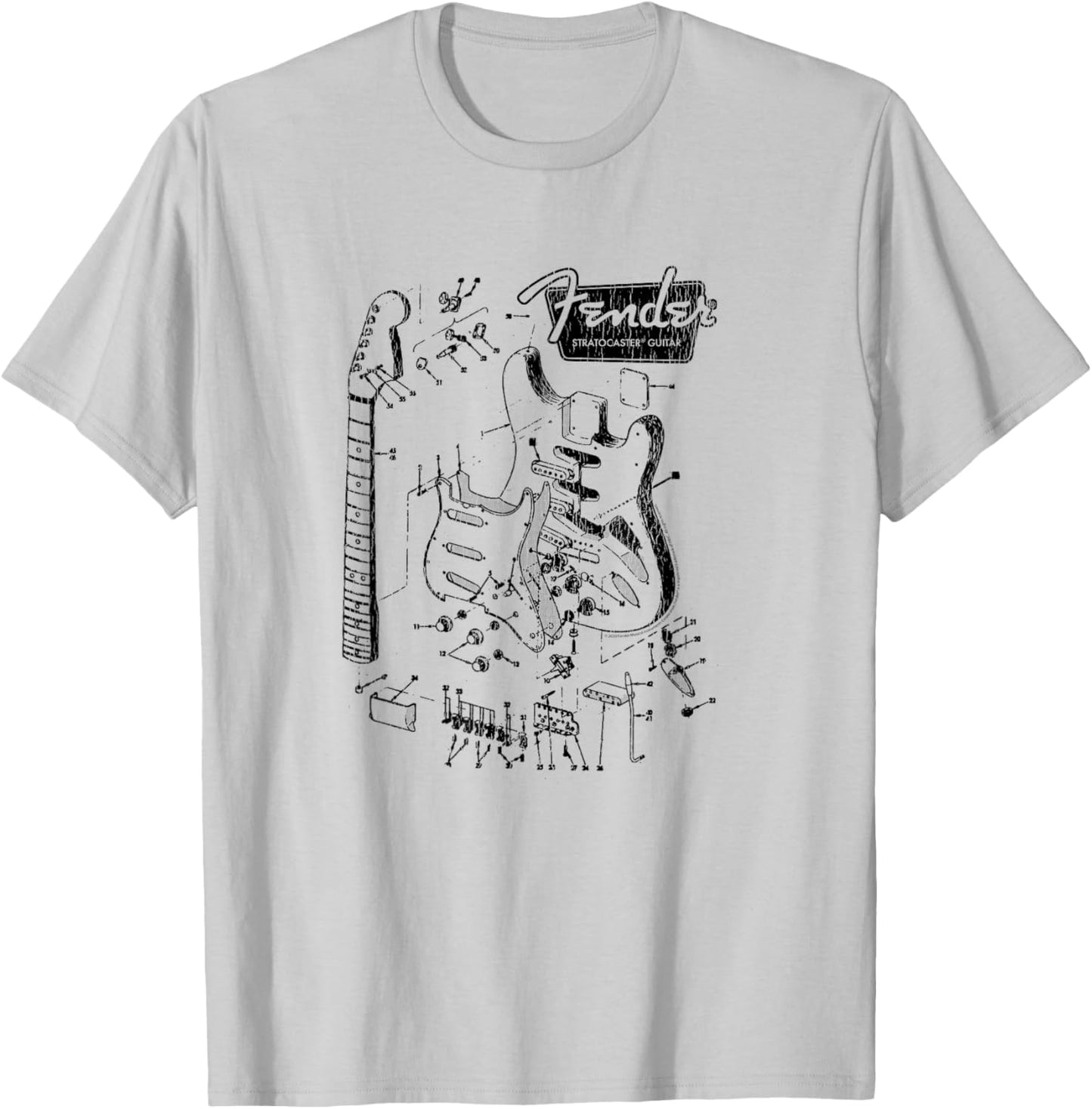 Fender Stratocaster Breakdown Schematics T-Shirt - T-Shirt | Ash