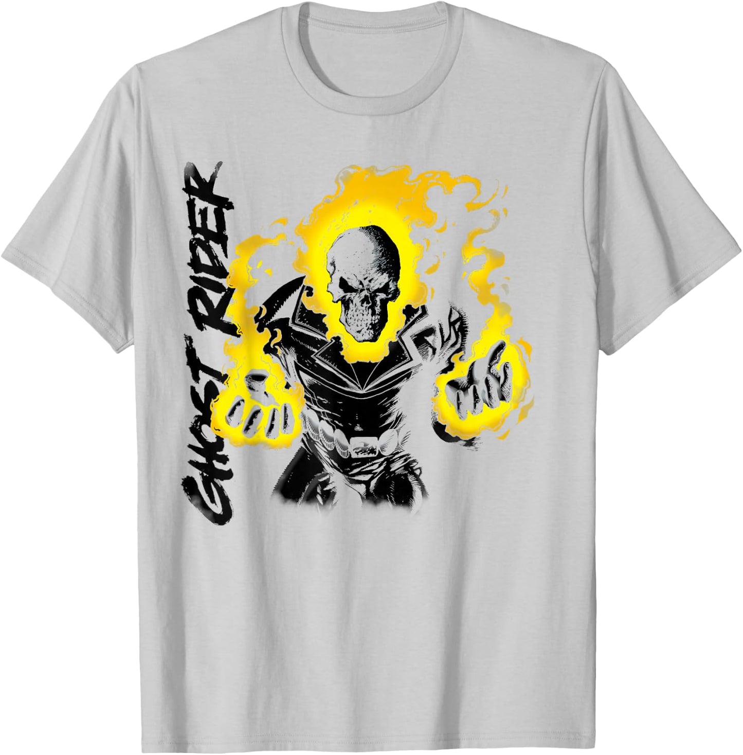 Marvel Ghost Rider Retro Skull Hands Aflame Graphic T-Shirt - T-Shirt | Ash