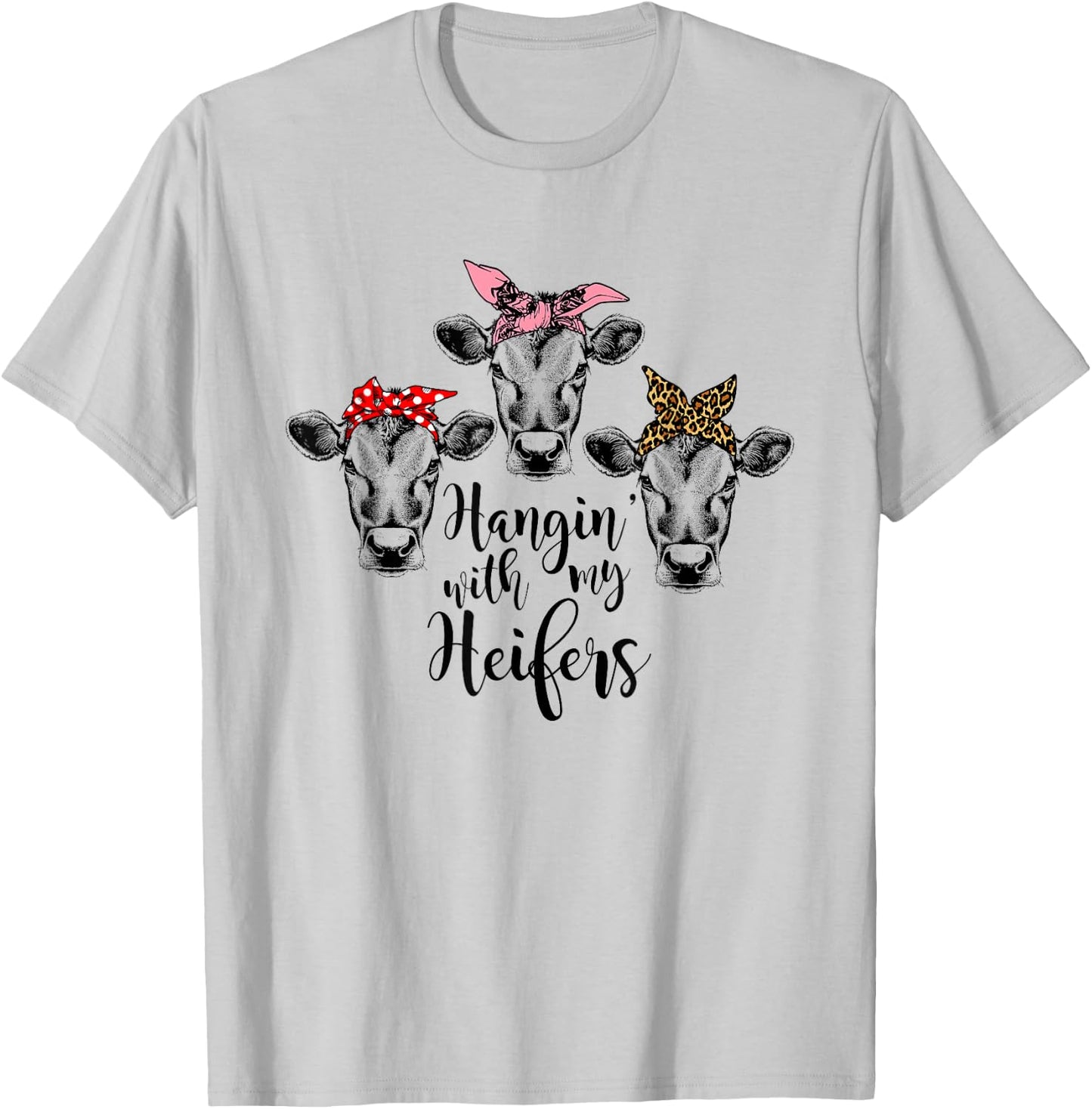 Cute Women's Hanging With My Heifers Bandana T-Shirt - T-Shirt | Ash
