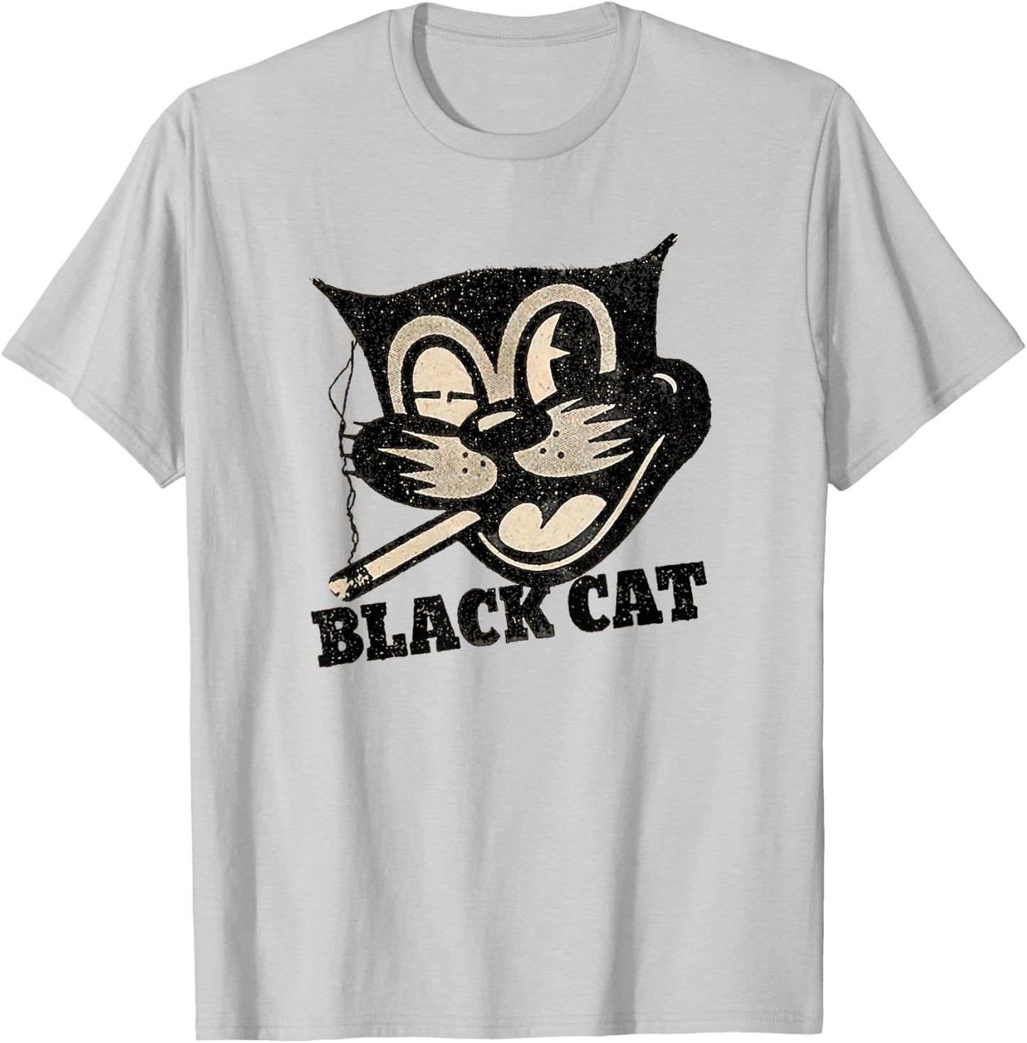 Vintage Retro Black Cat Smoking Halloween Gift T-Shirt - T-Shirt | Ash