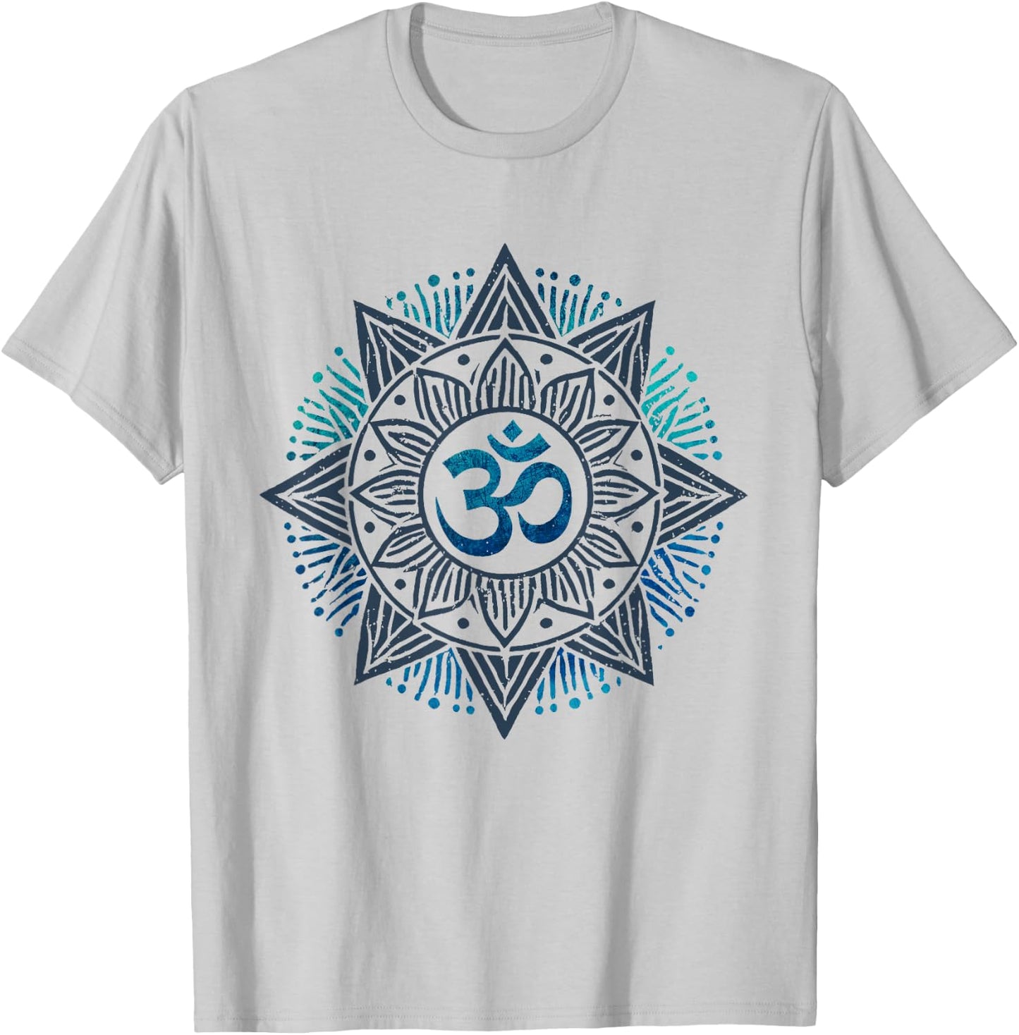 Distressed Om Mandala | Geometric Yoga Design for Meditation T-Shirt - T-Shirt | Ash