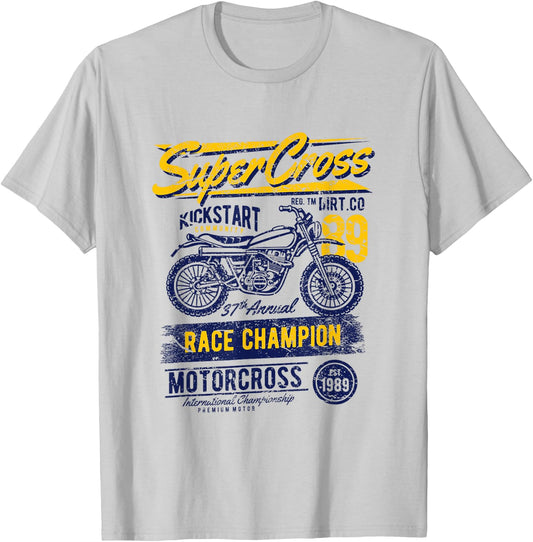 Supercross Race Champion Vintage Motorcycle Eighties T-Shirt - T-Shirt | Ash