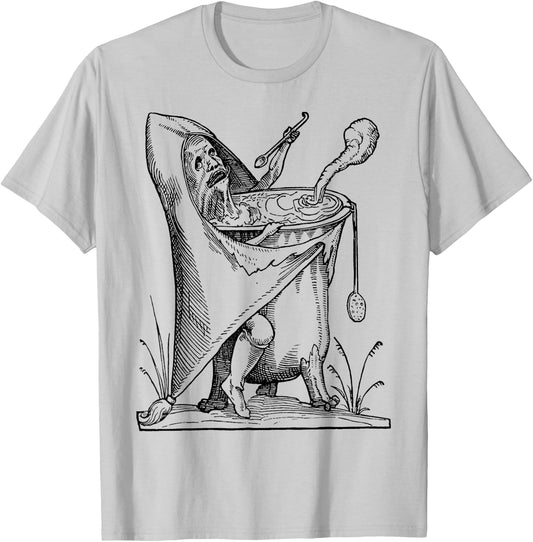SOUP MAN - "Pantagruel" Weird Medieval Art Print T-Shirt - T-Shirt | Ash