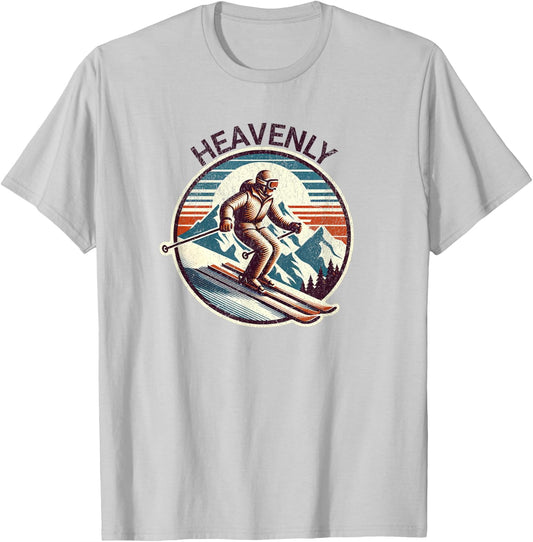 Retro Vintage Heavenly California Ski Resort Winter Skiing T-Shirt - T-Shirt | Ash