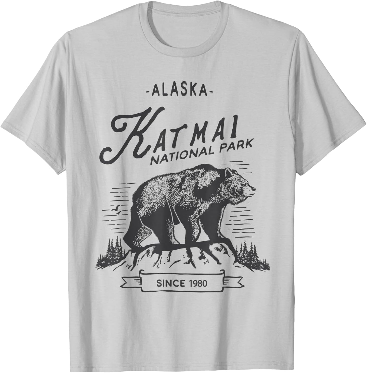 Vintage Katmai National Park T Shirt Retro Bear Alaska T-Shirt - T-Shirt | Ash