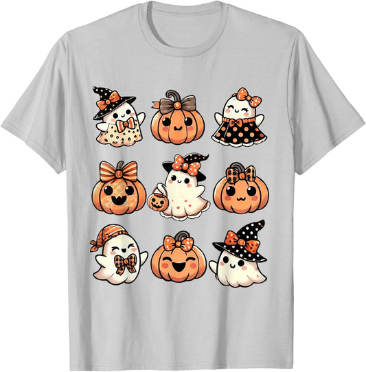 Cute Pumpkin Ghost Halloween Girls Kid Toddler Boo Halloween T-Shirt - T-Shirt | Ash