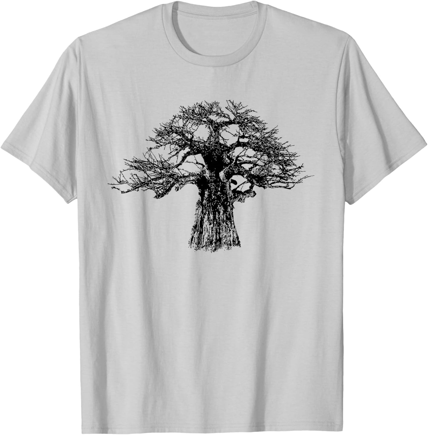 Giant Baobab Tree in Bold Monochrome for Tree Lovers T-Shirt - T-Shirt | Ash