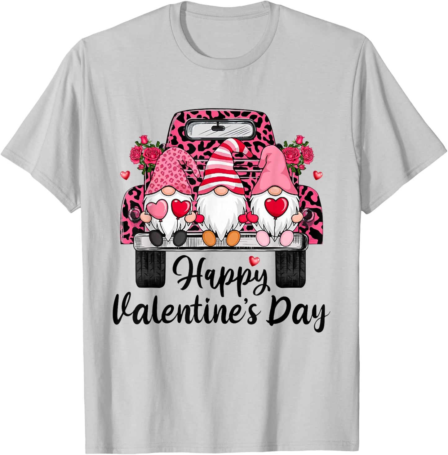 Three Gnomes and Leopard Truck Happy Valentine's Day T-Shirt - T-Shirt | Ash