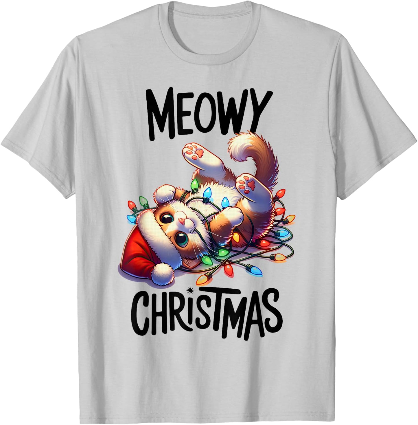 Meowy Christmas Cat Lover Funny Festive Holidays Cute Kitten T-Shirt - T-Shirt | Ash