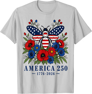 250TH Anniversary Patriotic Bee USA Flag 4th of July T-Shirt - T-Shirt | Ash