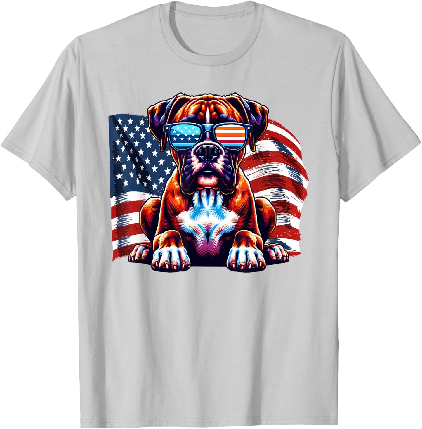 Boxer Lover American Flag Boxer Mom Dad Sunglasses Freedom T-Shirt - T-Shirt | Ash