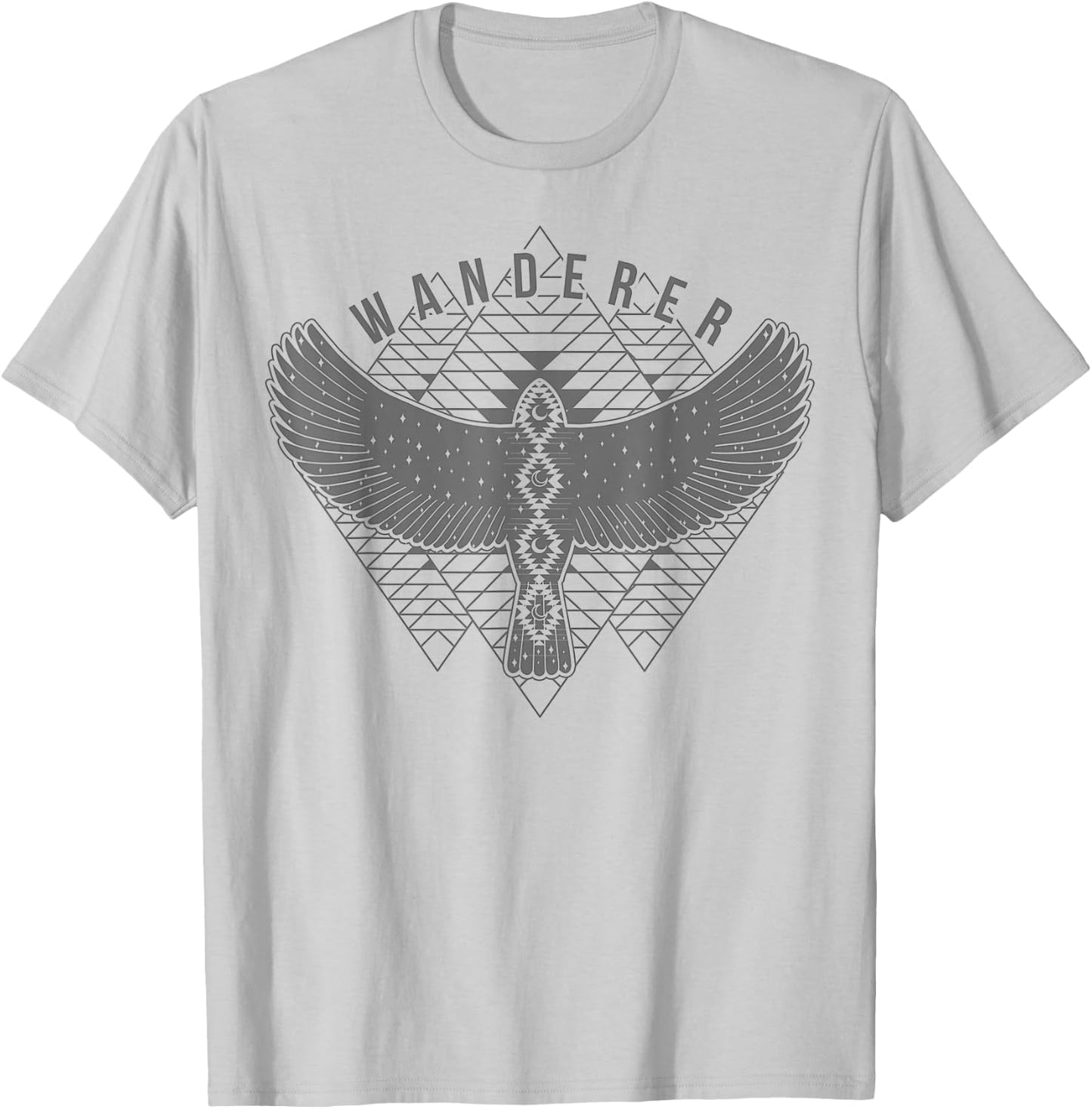 Wanderer Free Spirit Bird Geometric Triangle T-Shirt - T-Shirt | Ash