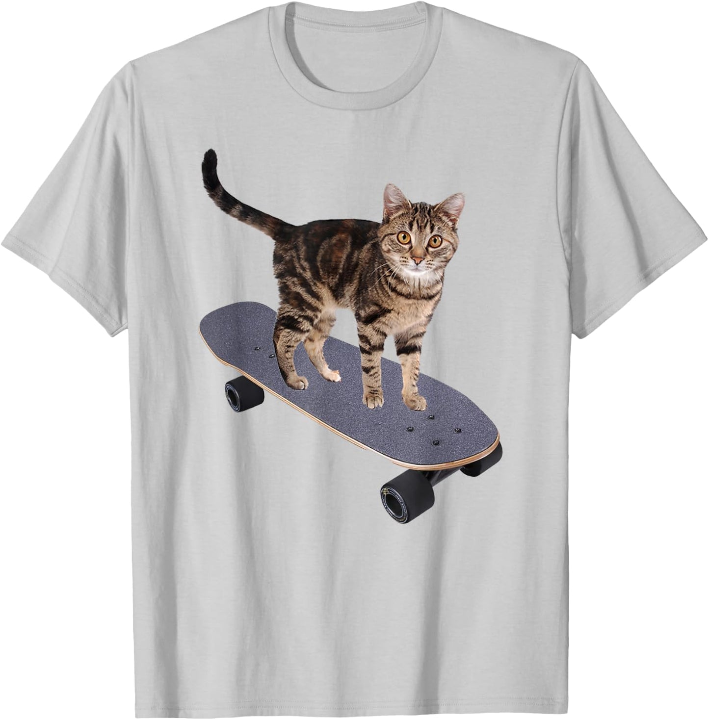 Cat on Skateboard Funny Gray Tabby Kitty Women Girls Kids T-Shirt - T-Shirt | Ash