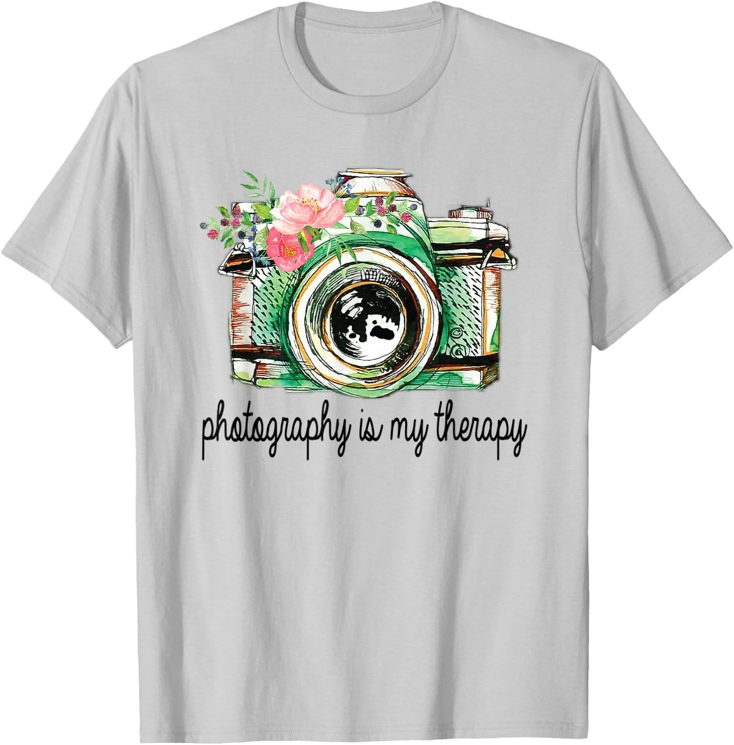 Photography Is My Therapy Vintage Camera With Flowers T-Shirt - T-Shirt | Ash