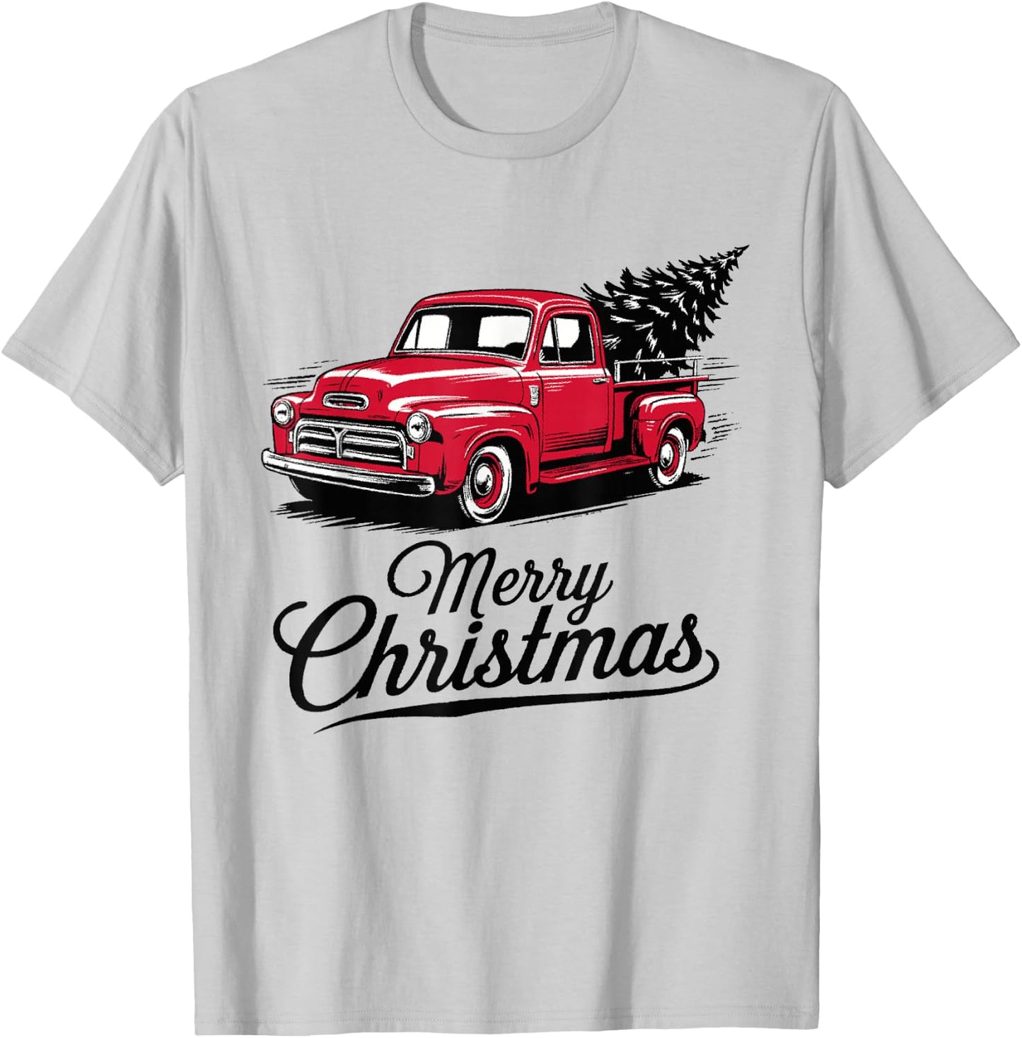 Red Pickup Truck Christmas Tree Vintage Christmas Men Women T-Shirt - T-Shirt | Ash