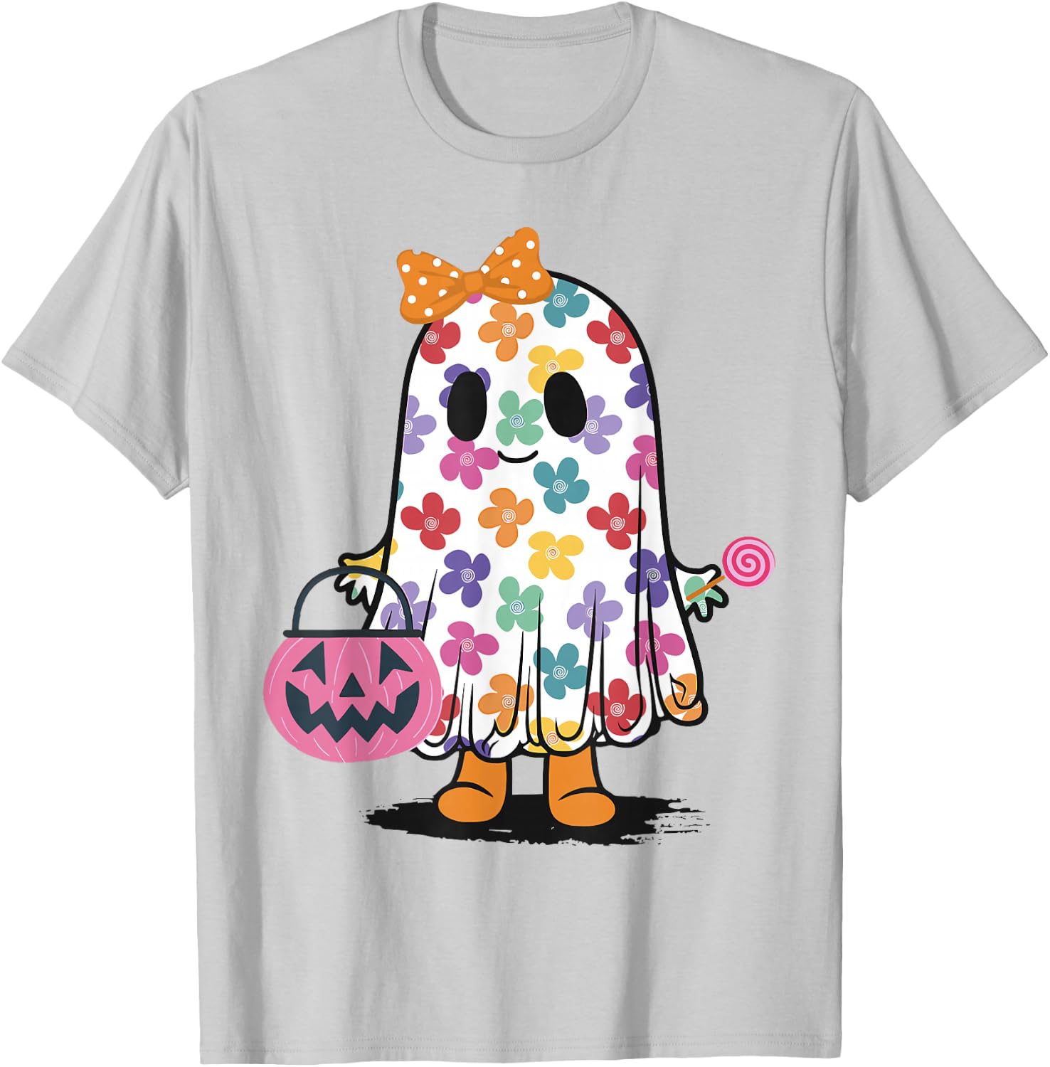 Cute Floral Ghost Trick or Treat Funny Halloween Costume Kid T-Shirt - T-Shirt | Ash