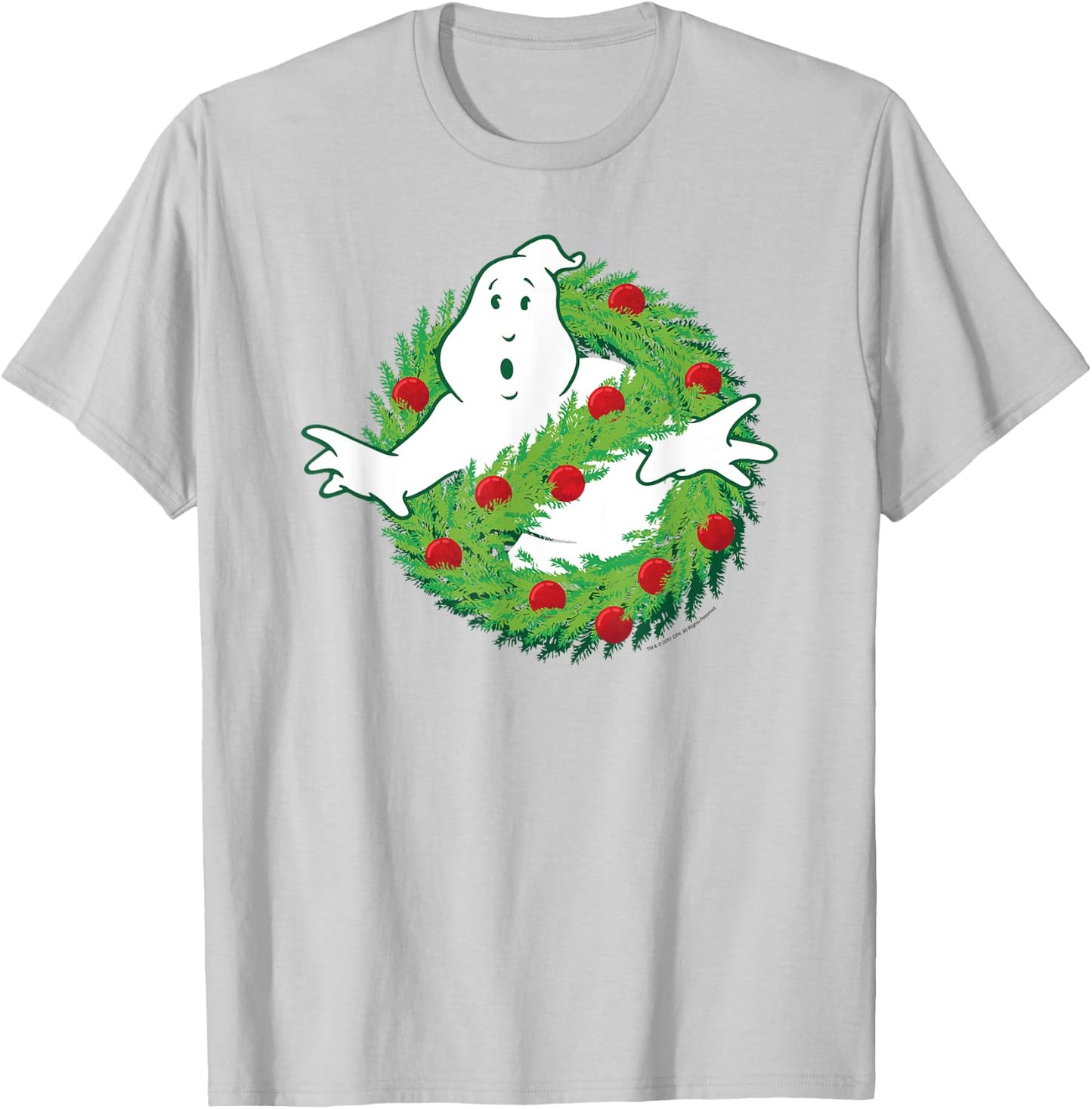 Ghostbusters Ghost of Christmas Wreath Logo Movie T-Shirt - T-Shirt | Ash