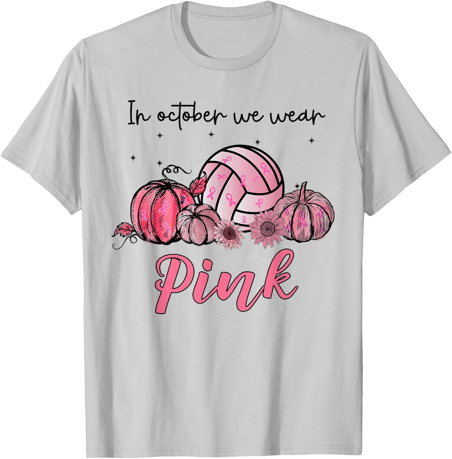 In October We Wear Pink Volleyball Breast Cancer Awareness T-Shirt - T-Shirt | Ash