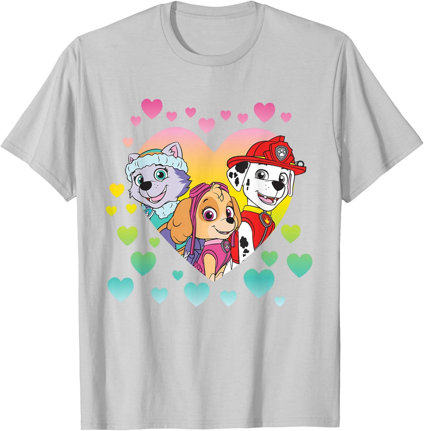 Paw Patrol Characters in Hearts T-Shirt - T-Shirt | Ash