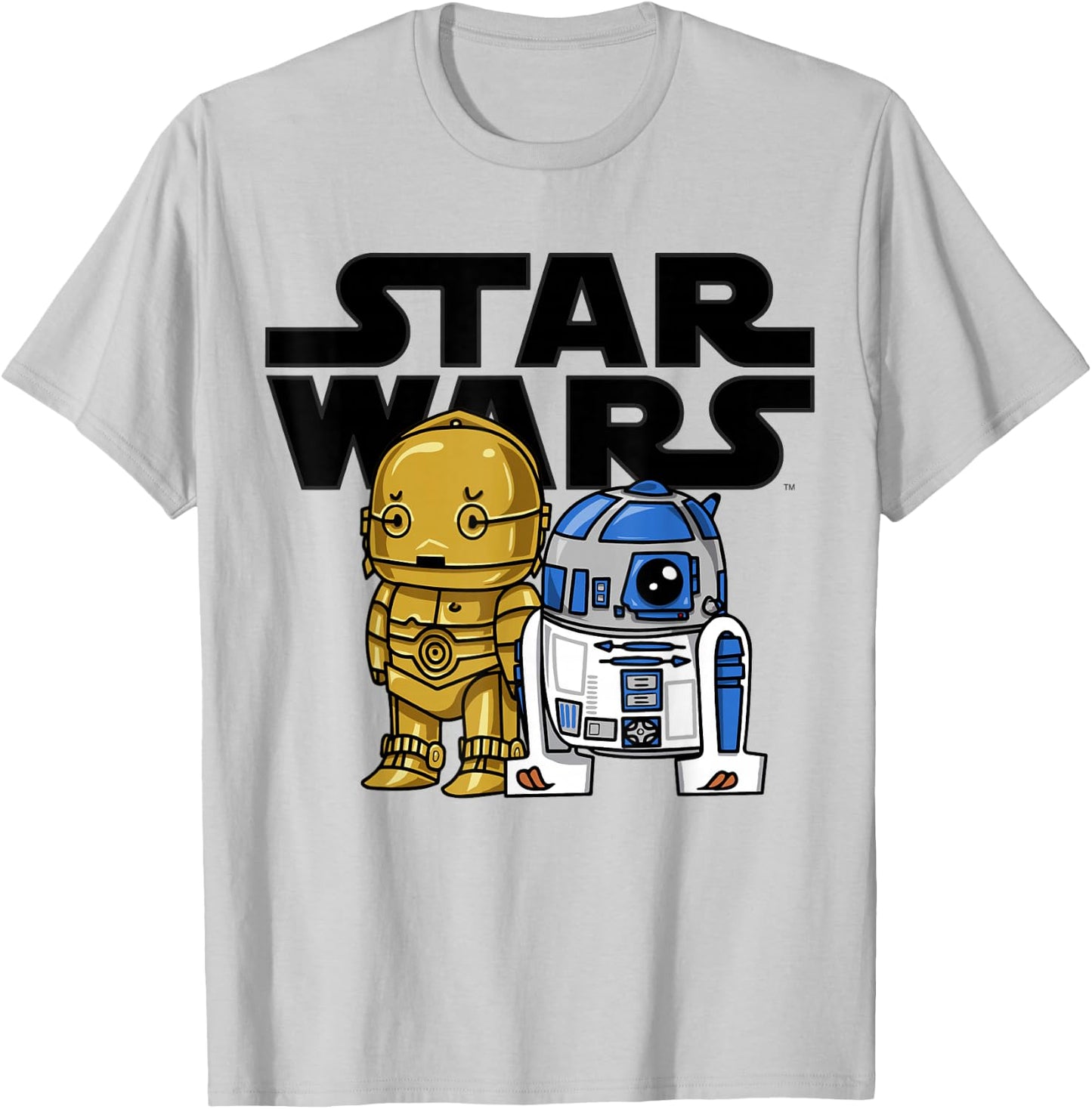 Star Wars Boba R2-D2 and C-3PO Cute Cartoon Graphic T-Shirt - T-Shirt | Ash